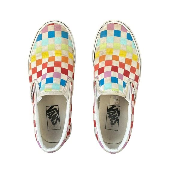 Vans Shoes - Rainbow Checkered Vans Slip Ons Punk Emo Skater Size 5.5